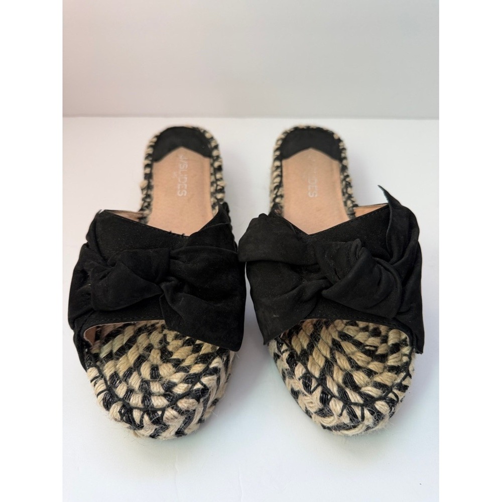 J/Slides Black‎ Bow Espadrille Mules Slip On Platform Sandals Women's Size - Picture 6 of 8